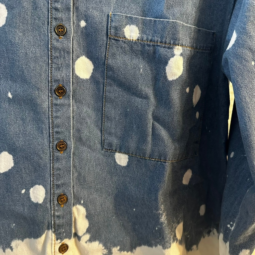 Entro Women's Bleach Splatter Dip Dye Denim Shirt Blue White Cotton Medium - Picture 2 of 7
